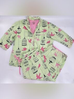 Nick and Nora 100% Cotton Capri Birds With Birdcages XXL Women Pajama Set Rare